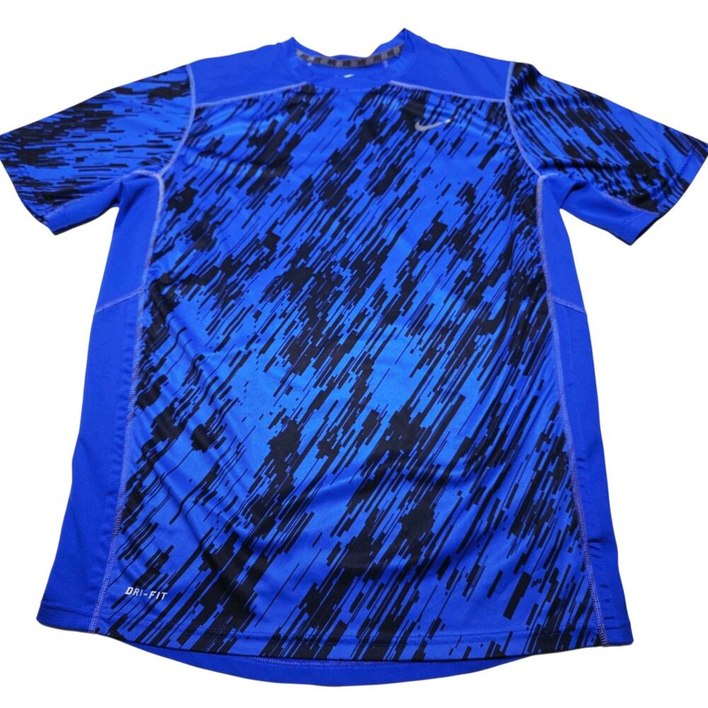 Nike Shirt Mens Large Blue Black Dri-FIT Athletic Training Swoosh 613783-480